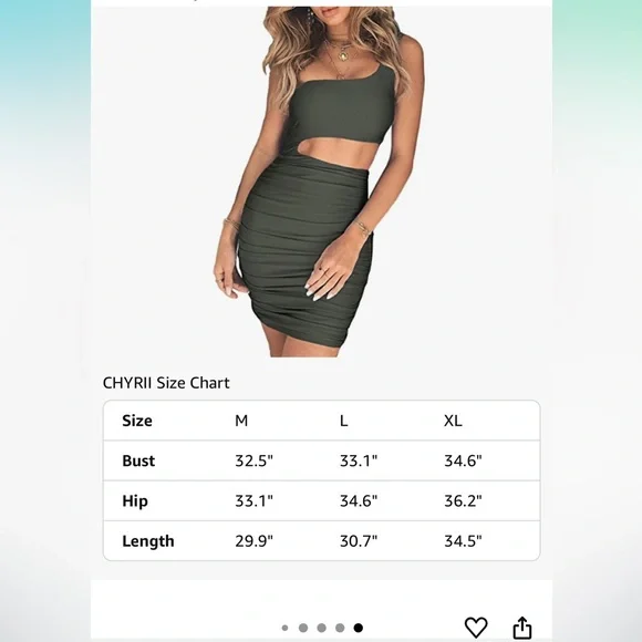 Olive Green One Shoulder Sleeveless Cutout Ruched Bodycon Mini Club Dress - XL 💚 - Picture 5 of 12